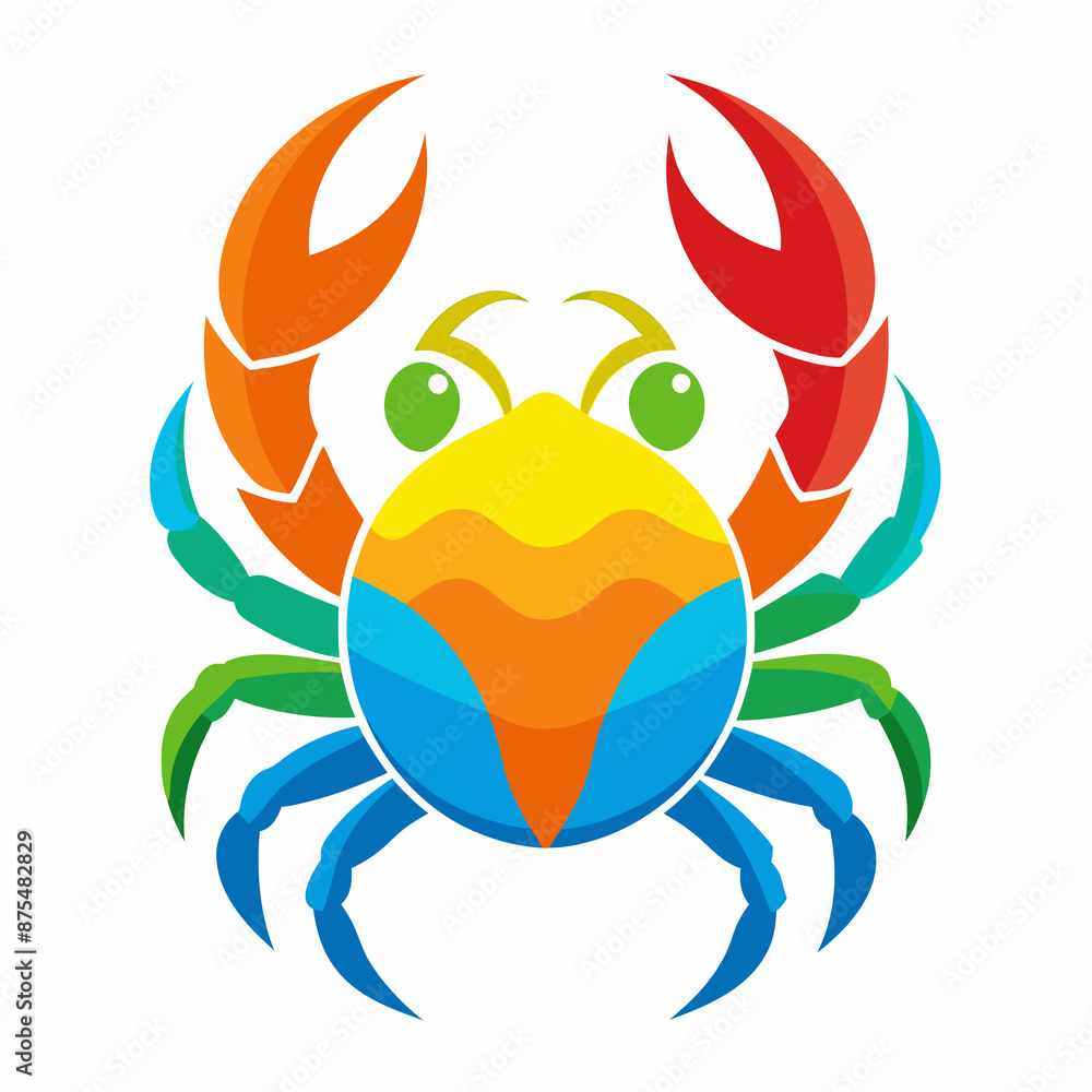 A vibrant rainbow colorful crab design is centered A vibrant rainbow colorful crab design is centered