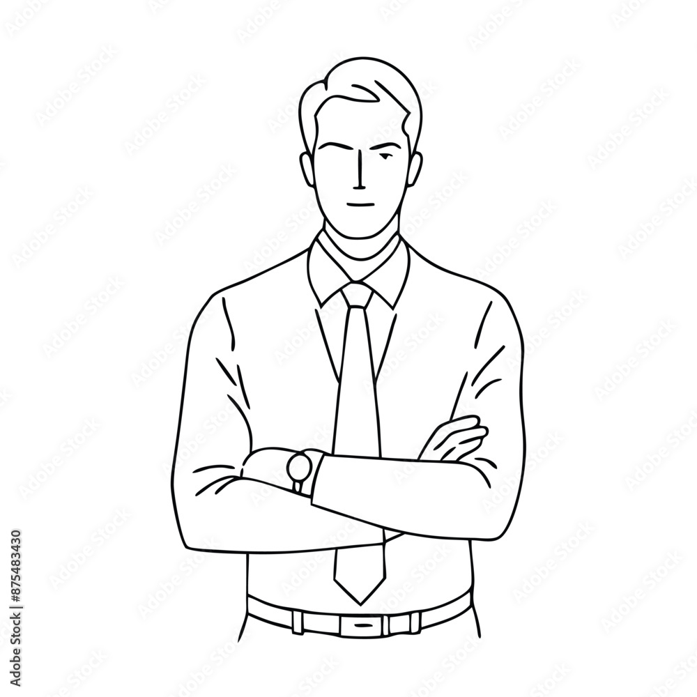 single line drawing of a businessman with his arms crossed, focusing on line art vector illustration single line drawing of a businessman with his arms crossed, focusing on line art vector illustration