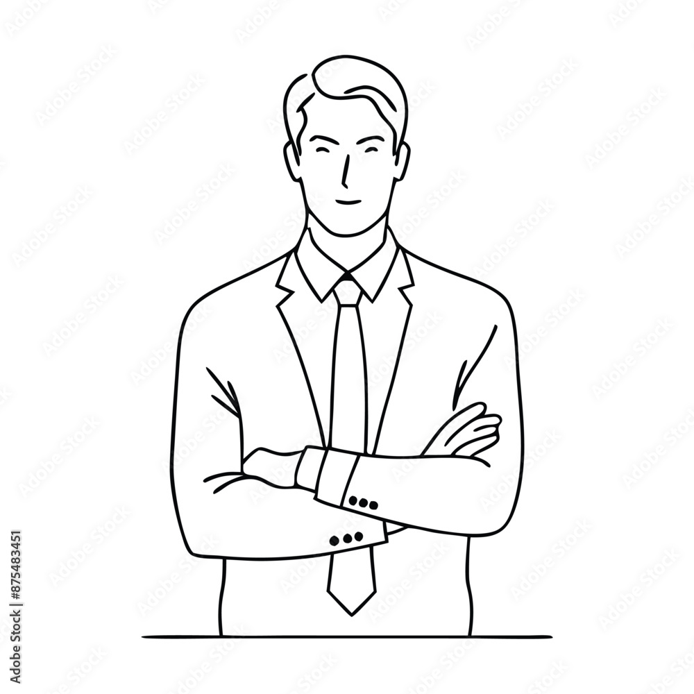 single line drawing of a businessman with his arms crossed, focusing on line art vector illustration single line drawing of a businessman with his arms crossed, focusing on line art vector illustration