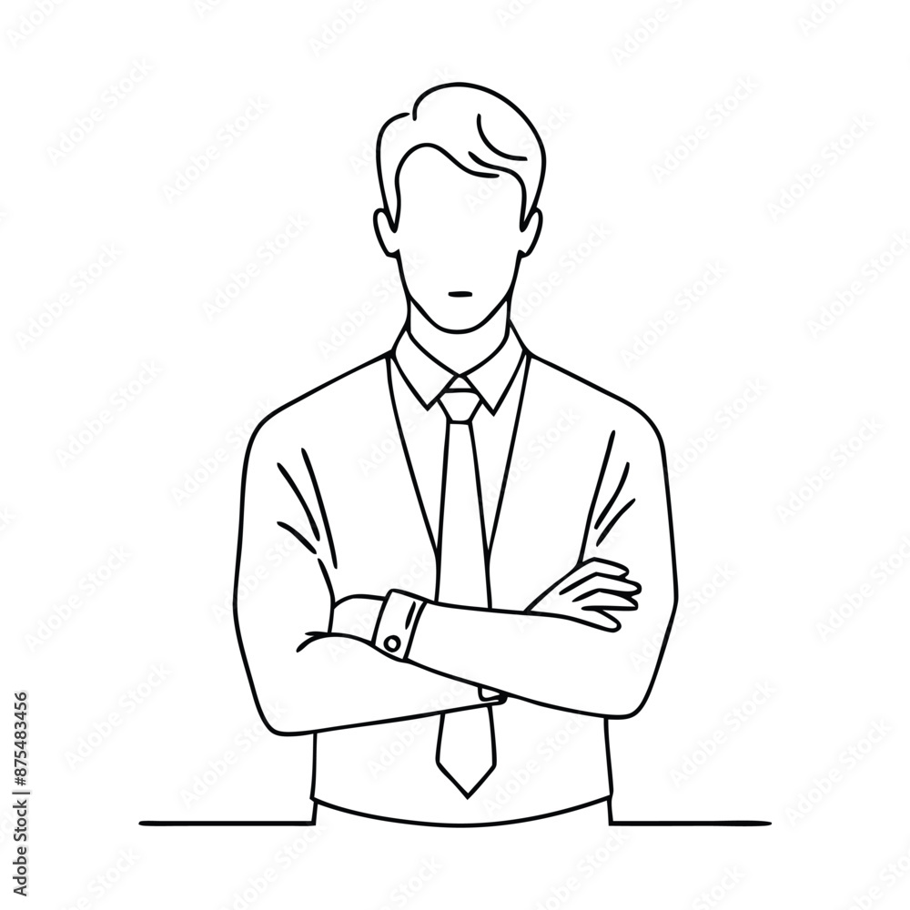 single line drawing of a businessman with his arms crossed, focusing on line art vector illustration single line drawing of a businessman with his arms crossed, focusing on line art vector illustration