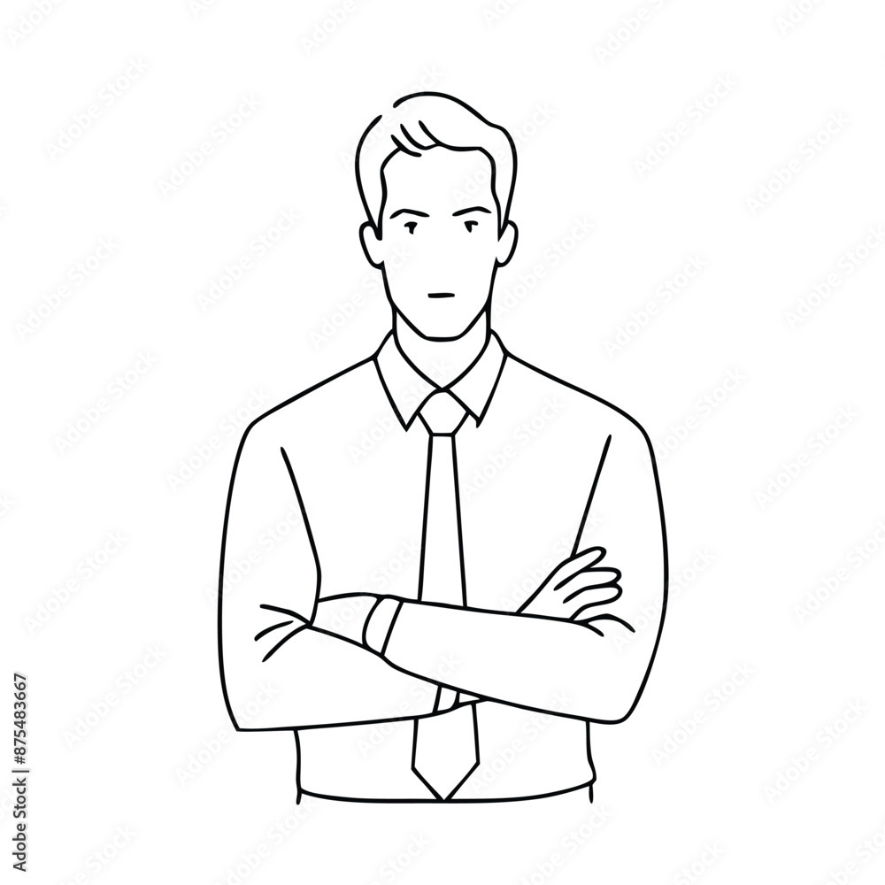 single line drawing of a businessman with his arms crossed, focusing on line art vector illustration single line drawing of a businessman with his arms crossed, focusing on line art vector illustration