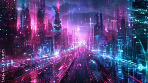 Wallpaper Mural Neon Dreamscape abstract background Torontodigital.ca