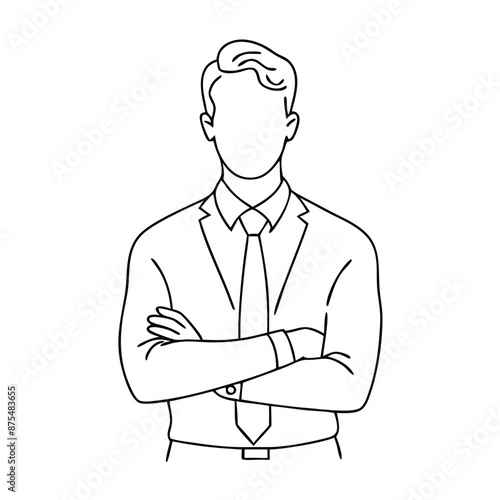 single line drawing of a businessman with his arms crossed, focusing on line art vector illustration 