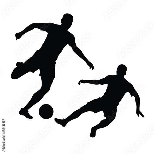 Soccer player vector art illustration, soccer player pose silhouette, isolated white background