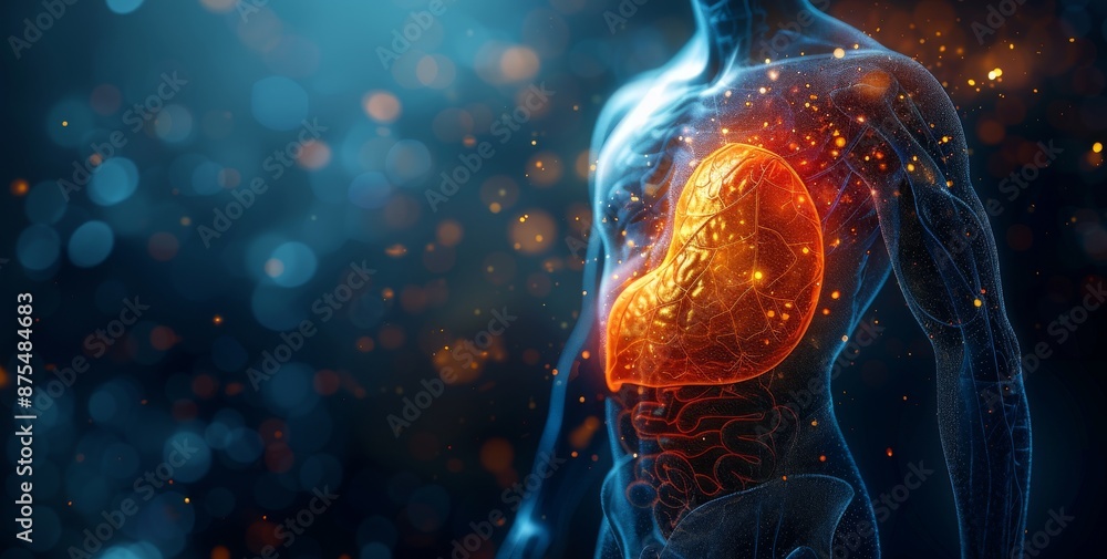 3D rendering of a human liver in red with abstract background 3D rendering of a human liver in red with abstract background