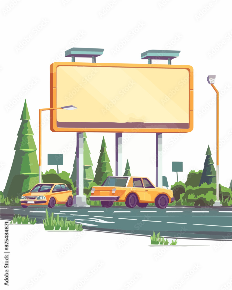 Obraz premium Full color cartoon billboard mockup advertisement with vehicles. Hd business marketing advertising blank mockup asset completely lossless resizable vector art design on white background generative ai