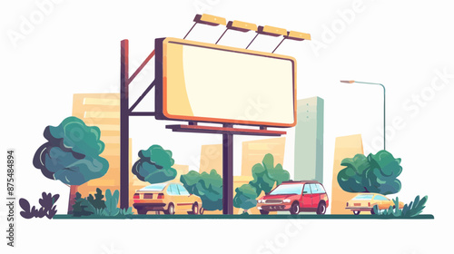 Gold advertising outdoor marketing on a busy urban road. Billboard blank mockup with text space resizable vector on a white background 