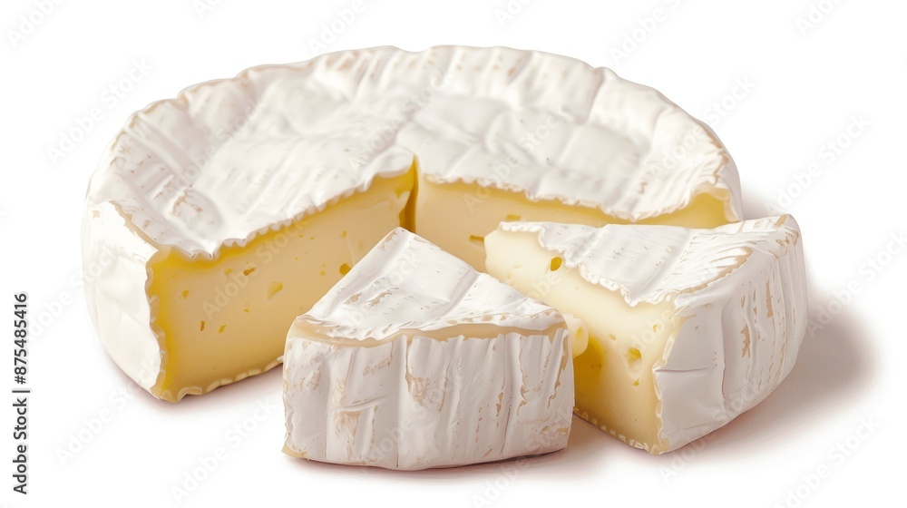 Creamy unaged Camembert cheese close-up, showcasing its dairy-free composition, rich texture, cinematic lighting, no people, focus cover all object, deep dept of field Creamy unaged Camembert cheese close-up, showcasing its dairy-free composition, rich texture, cinematic lighting, no people, focus cover all object, deep dept of field