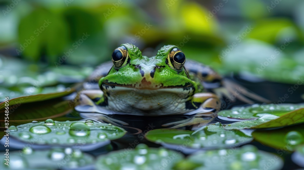 Vibrant Green Frog in Natural Habitat - Wildlife Close-up Vibrant Green Frog in Natural Habitat - Wildlife Close-up