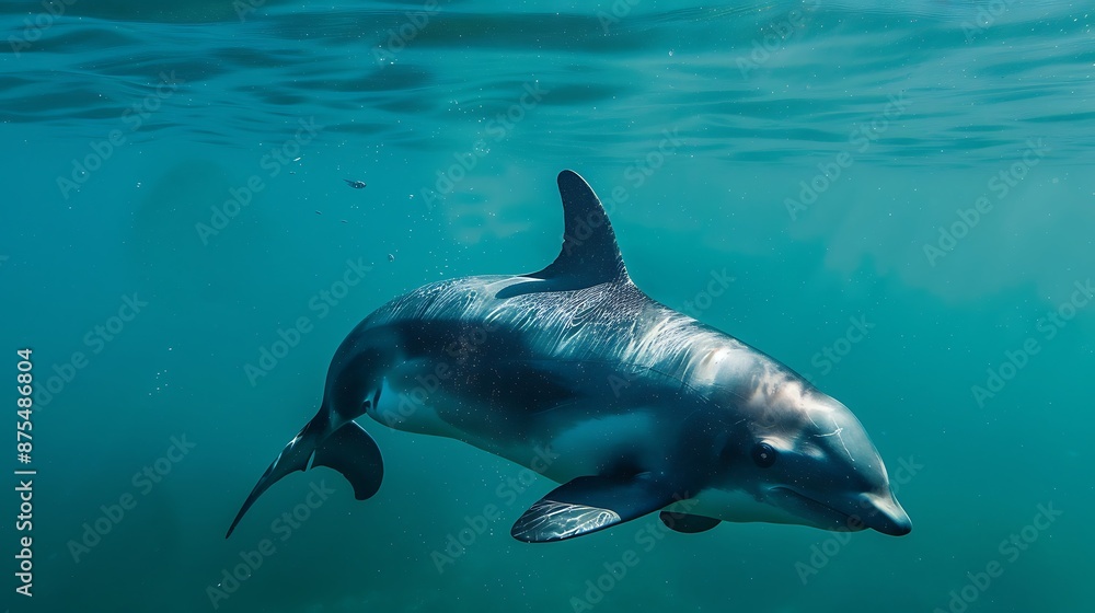 Yangtze finless porpoise swimming in a river, endangered species Yangtze finless porpoise swimming in a river, endangered species
