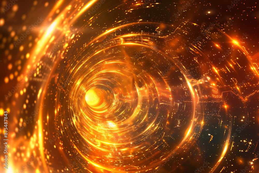 Obraz premium Golden Vortex: Hyperspace Light Tunnel Explosion