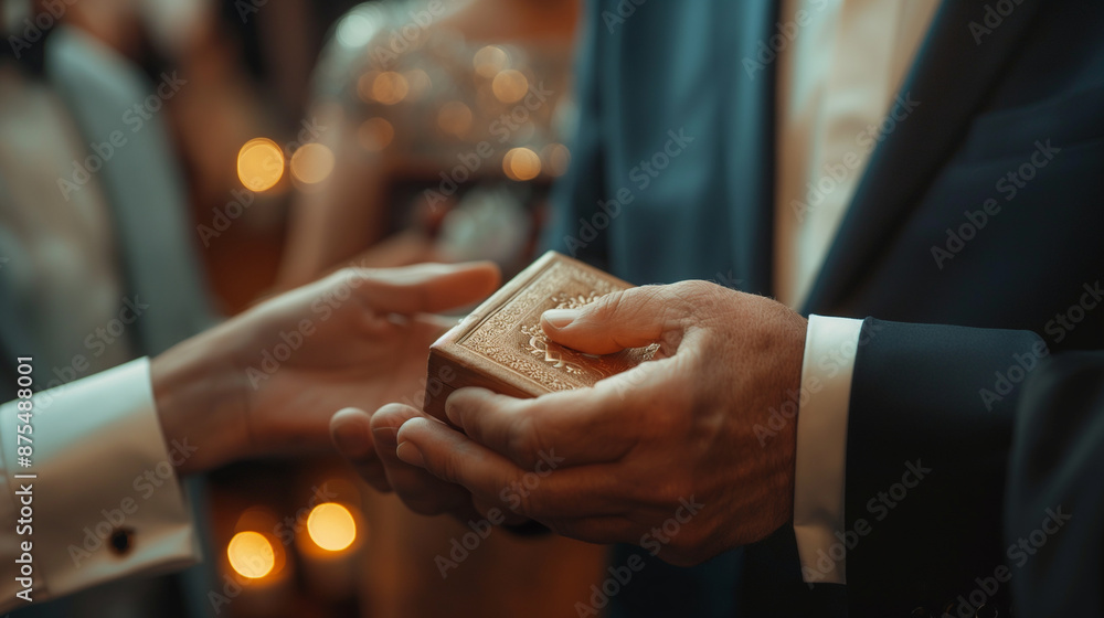 Obraz premium The celebrant receiving a special Bar/Bat Mitzvah gift, such as a piece of jewelry or a watch with copy space