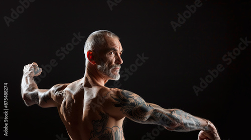 Wallpaper Mural portrait of an all-body-tattoed older man in a studio, black background Torontodigital.ca