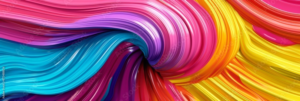 Obraz premium A colorful, abstract pattern of swirling paint in shades of pink, purple, blue, red, and yellow