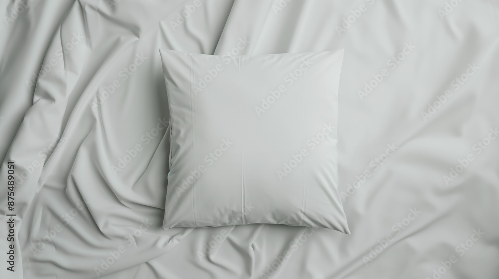 White pillow on smooth white sheets. Minimalist bedding composition with soft, clean lines and a focus on comfort White pillow on smooth white sheets. Minimalist bedding composition with soft, clean lines and a focus on comfort