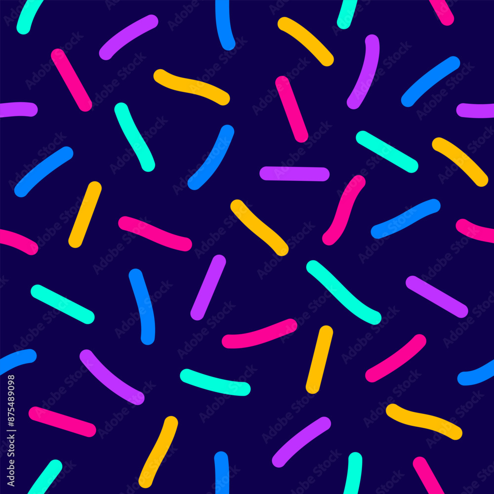 Confetti seamless vector pattern. Geometric kid style background with different geometric shapes. Memphis seamless confetti pattern. Bright and colorful, 90s style. Vector background Confetti seamless vector pattern. Geometric kid style background with different geometric shapes. Memphis seamless confetti pattern. Bright and colorful, 90s style. Vector background