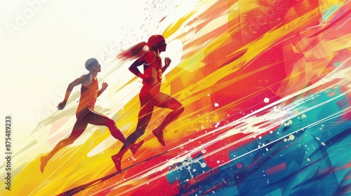 Olympic Games Athletes Running in Competition. Generative AI
