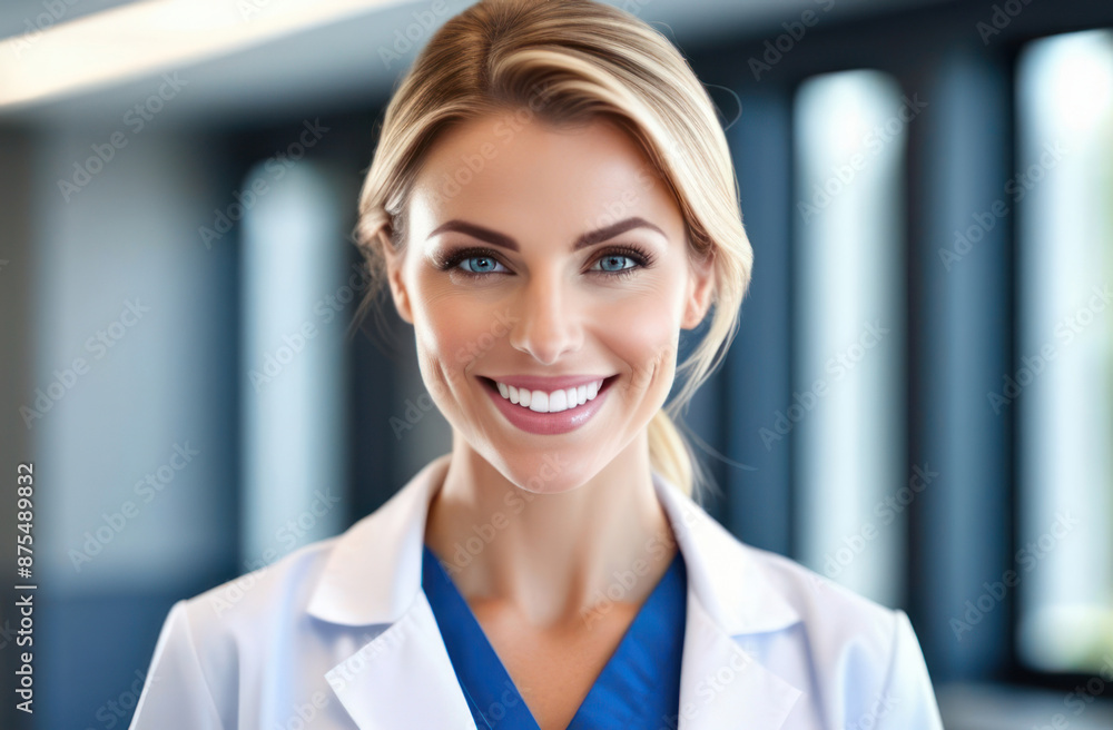 Beautiful female doctor with a snow-white smile. Beautiful white teeth, medicine and dentistry Beautiful female doctor with a snow-white smile. Beautiful white teeth, medicine and dentistry