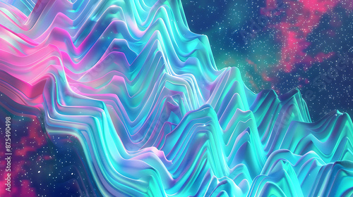 Neon Peaks: Abstract Energy Waves in Turquoise and Pink photo
