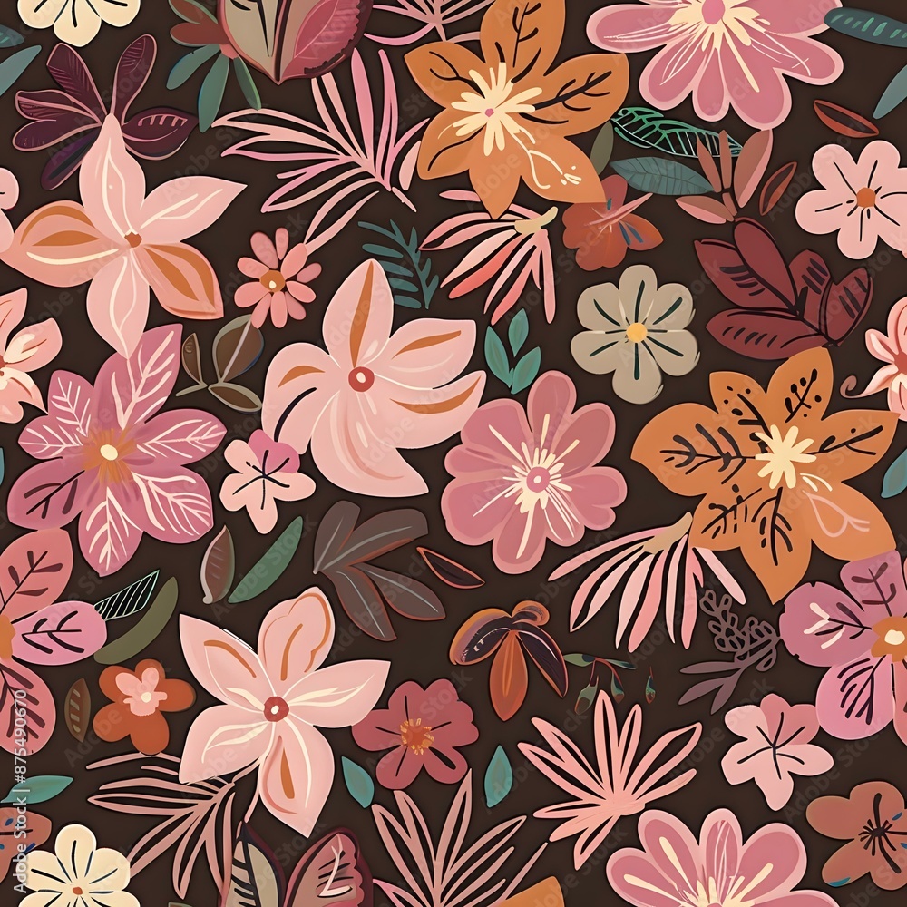 Elegant Floral and Leaf Wallpaper in Japanese Style Elegant Floral and Leaf Wallpaper in Japanese Style