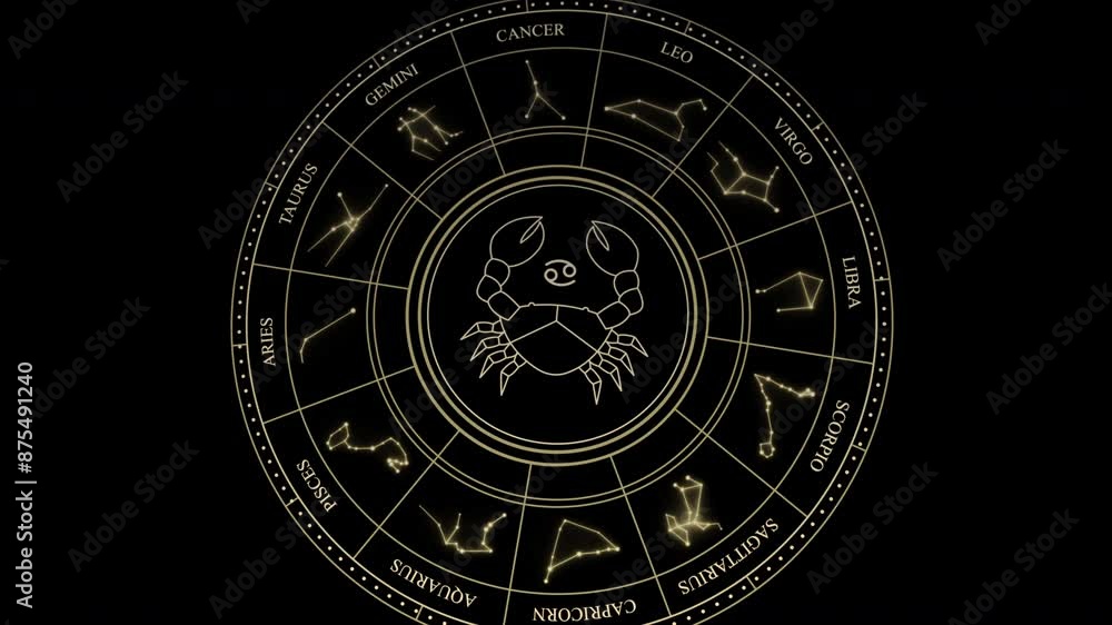 CANCER Sign in the Zodiac Wheel With Star Constellations CANCER Sign in the Zodiac Wheel With Star Constellations