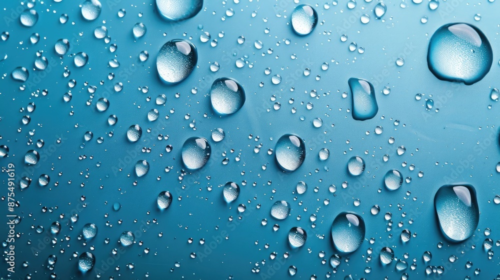 Focus on water drops on blue surface background Focus on water drops on blue surface background