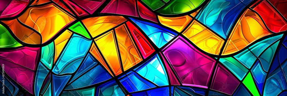 Abstract Pink Stained Glass Window Illustration With Geometric Shapes and Vibrant Colors Abstract Pink Stained Glass Window Illustration With Geometric Shapes and Vibrant Colors