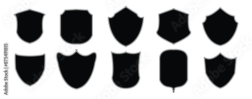 Shield interrogation icon set. Privacy guarantee shield vector icon in safety guard strong shield shape icon. Secure safeguard web sign on white background in eps 10.
