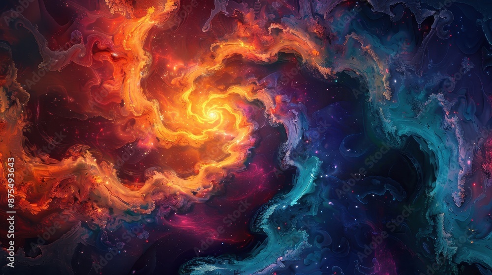 Abstract Painting of a Spiral Galaxy in Space With Vivid Colors. Generative AI Abstract Painting of a Spiral Galaxy in Space With Vivid Colors. Generative AI