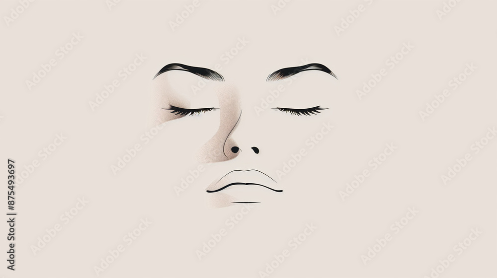 Minimalist sketch of human face features on textured background Minimalist sketch of human face features on textured background