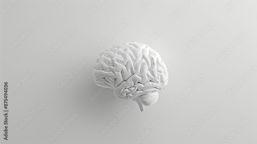 White plaster model of the human brain on a white background White plaster model of the human brain on a white background