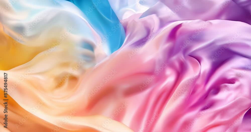 Vibrant flowing silk in rainbow hues creating a calm slow motion effect background for commercial use Vibrant flowing silk in rainbow hues creating a calm slow motion effect background for commercial use