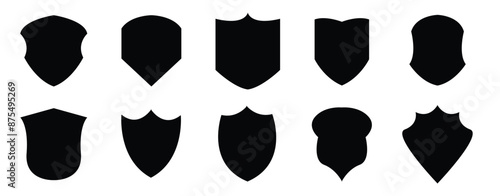 Shield interrogation icon set. Privacy guarantee shield vector icon in safety guard strong shield shape icon. Secure safeguard web sign on white background in eps 10.