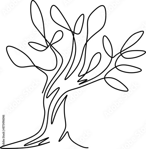 One-line art one continues line art. an illustration of trees isolated on white.