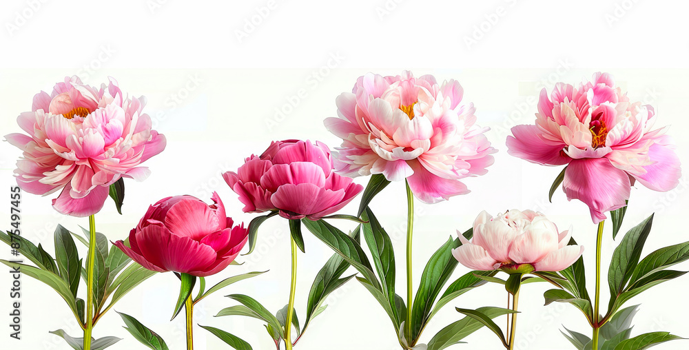 Vibrant Blooms of Pink Peony Flowers Against a Pristine White Background, Perfect for Spring and Summer Themes, Floral Decor, Botanical Art, and Nature Concepts with Fresh and Elegant Appeal Vibrant Blooms of Pink Peony Flowers Against a Pristine White Background, Perfect for Spring and Summer Themes, Floral Decor, Botanical Art, and Nature Concepts with Fresh and Elegant Appeal
