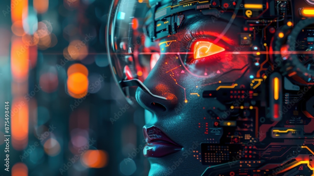 Futuristic Woman Wearing A Digital Interface In A City At Night. Generative AI Futuristic Woman Wearing A Digital Interface In A City At Night. Generative AI