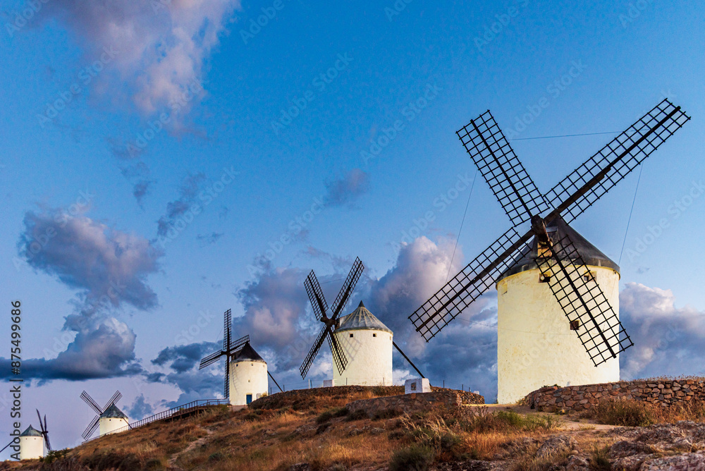 Old windmills with wooden blades in the La Mancha town of Consuegra, Toledo. Old windmills with wooden blades in the La Mancha town of Consuegra, Toledo.