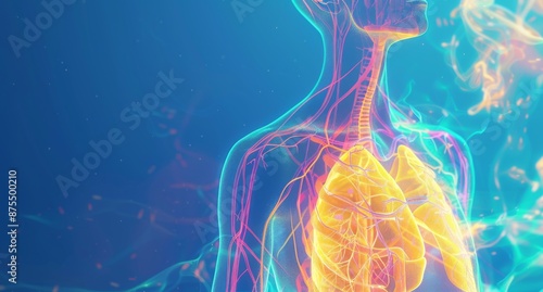 Digital illustration of human anatomy showing cardiovascular and respiratory systems photo