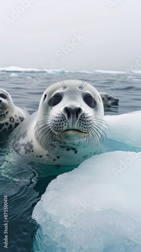 Curious Seal Resting On Ocean Ice In Arctic Waters