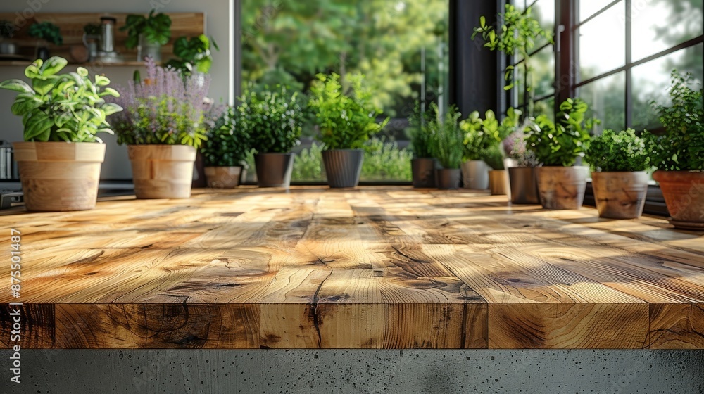 Wooden tabletop and blurred background with Scandinavian interior style Wooden tabletop and blurred background with Scandinavian interior style