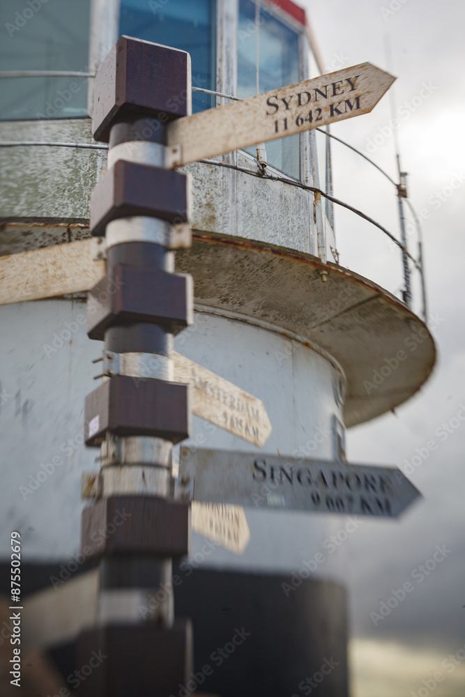Distances to Sidney and Singapore on the Lighthouse in Cape Point Cape of Good Hope