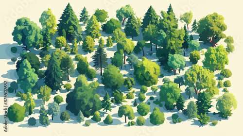 3D Rendering of aerial top view forest mixture