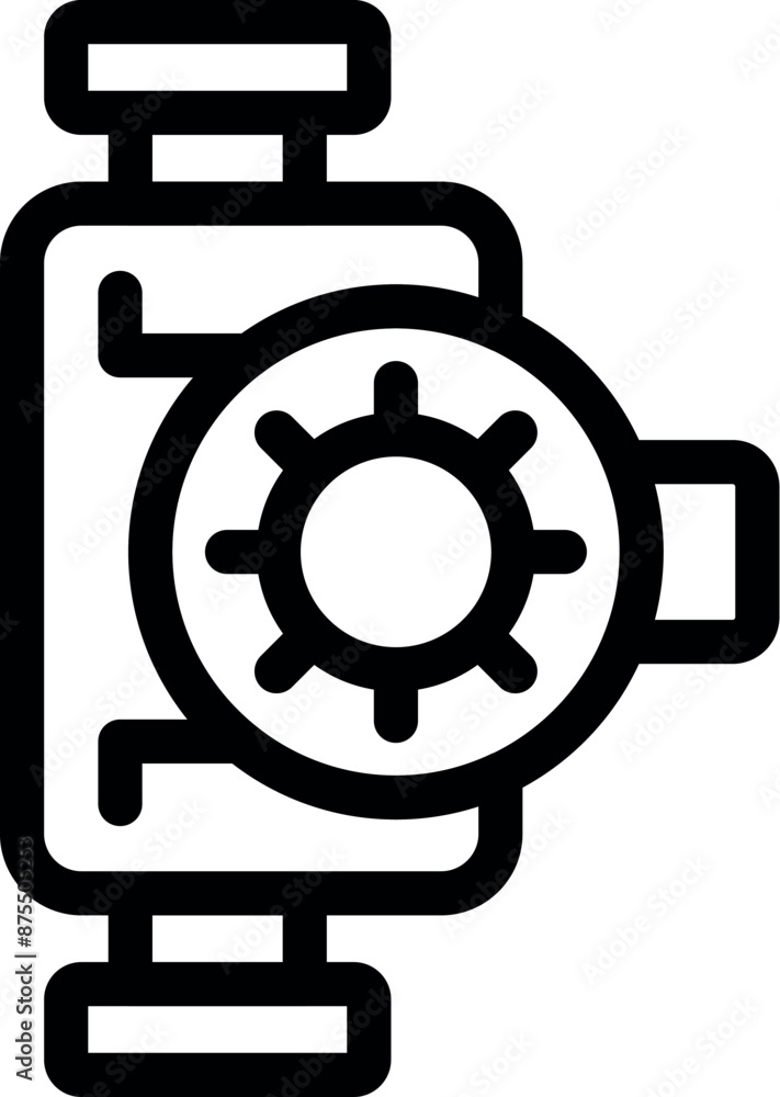 Black outline icon of a water pump representing plumbing control system Black outline icon of a water pump representing plumbing control system