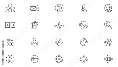 Community line icons set. Containing people, friendship, social, diversity, village, family, relationships, support and community development outline icon set. Ui thin icons pack.