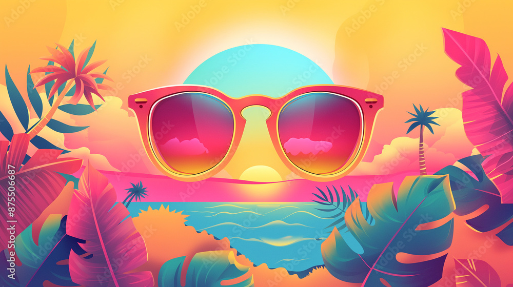 Bright Summer Vibe Caricature Illustration Background