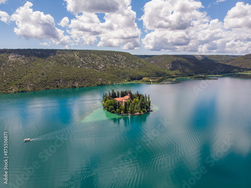 Die Insel Visovac (kroatisch: Visovački muzej) im Krka Nationalpark mit dem Franziskaner Kloster in Kroatien photo