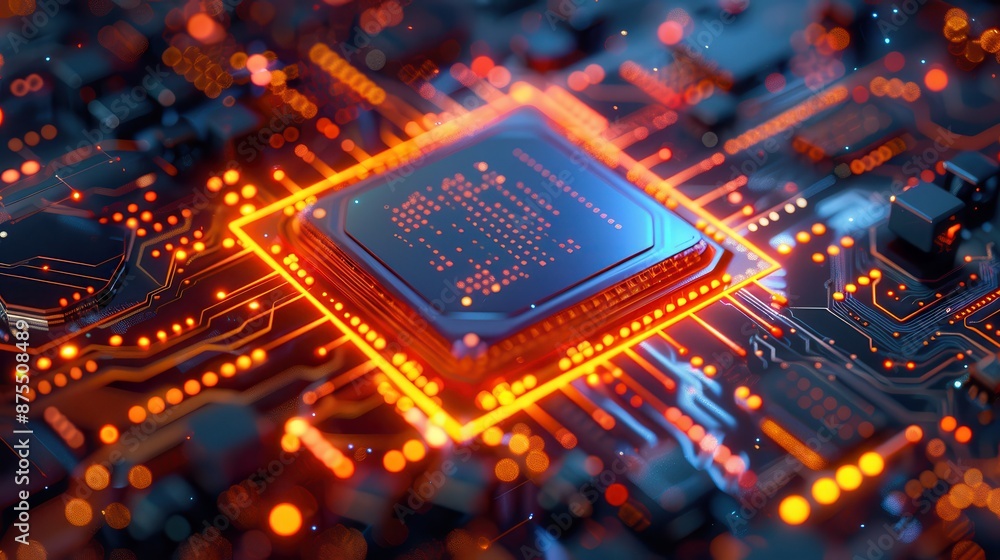 Futuristic AI Technology: A Closeup of a Circuit Board With a Glowing Processor. Generative AI Futuristic AI Technology: A Closeup of a Circuit Board With a Glowing Processor. Generative AI