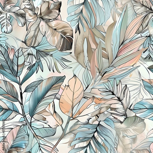 Wallpaper Mural Medium Complexity Tropical Leaves and Flowers Pattern Torontodigital.ca