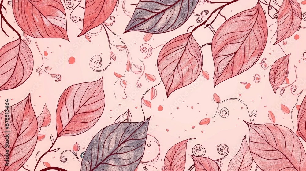 Floral motif with rosy leaves and spirals in a seamless vertical pattern Hand drawn with copy space Floral motif with rosy leaves and spirals in a seamless vertical pattern Hand drawn with copy space