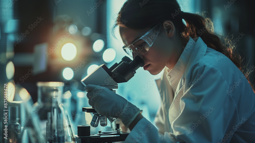 Biochemist in Action: Female Scientist Using Microscope Biochemist in Action: Female Scientist Using Microscope